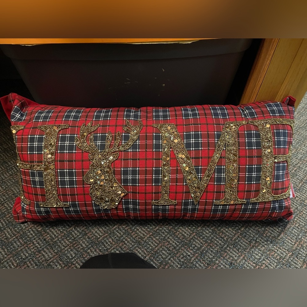 Plaid Decorative Pillow with Gold Accents brand new